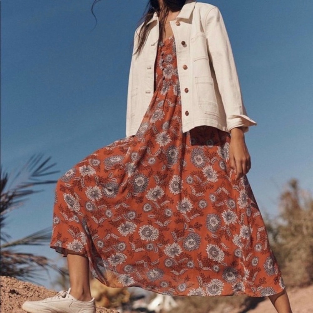 Madewell Floral Midi Dress Flutter Sleeves size 6